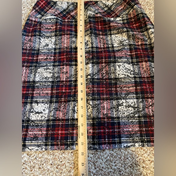Tribal Red Black Plaid‎ Paint Splatter Design Wool Blend Pencil Skirt 10 - Picture 6 of 8